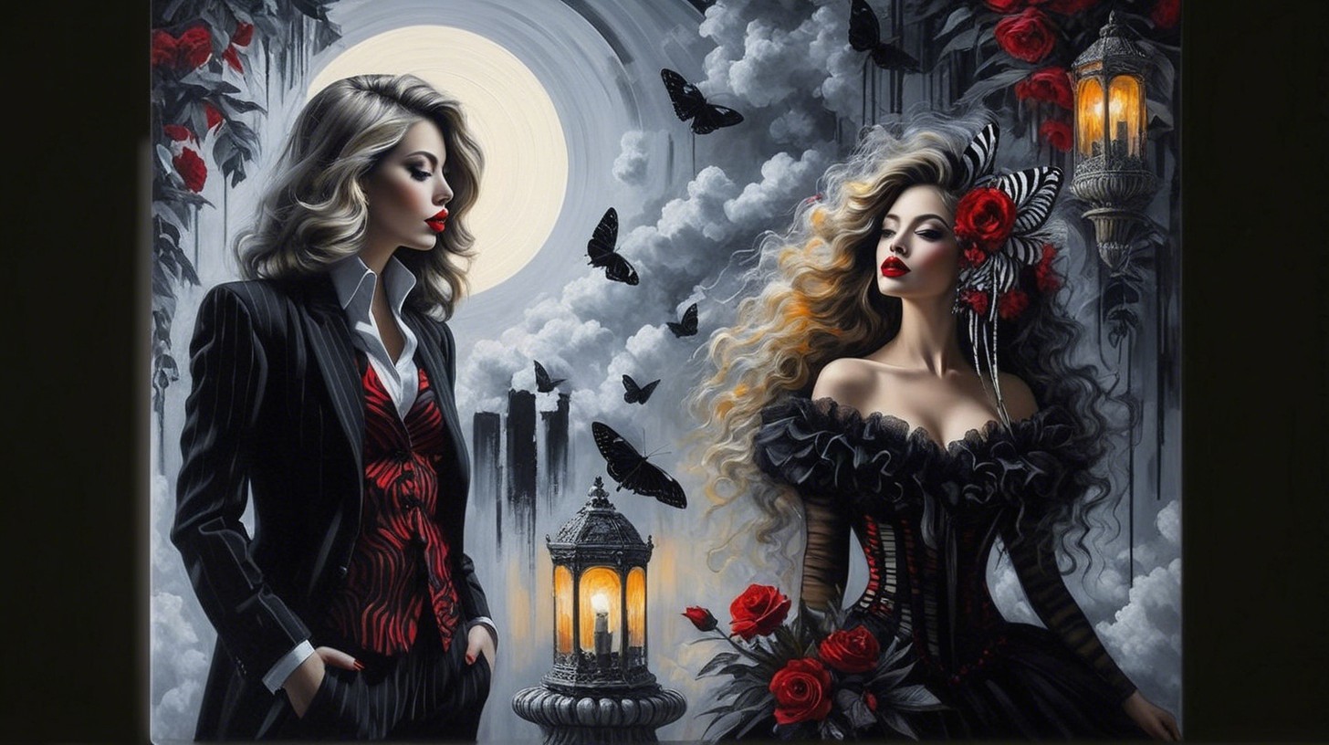 Elegant Women in Gothic Setting with Full Moon