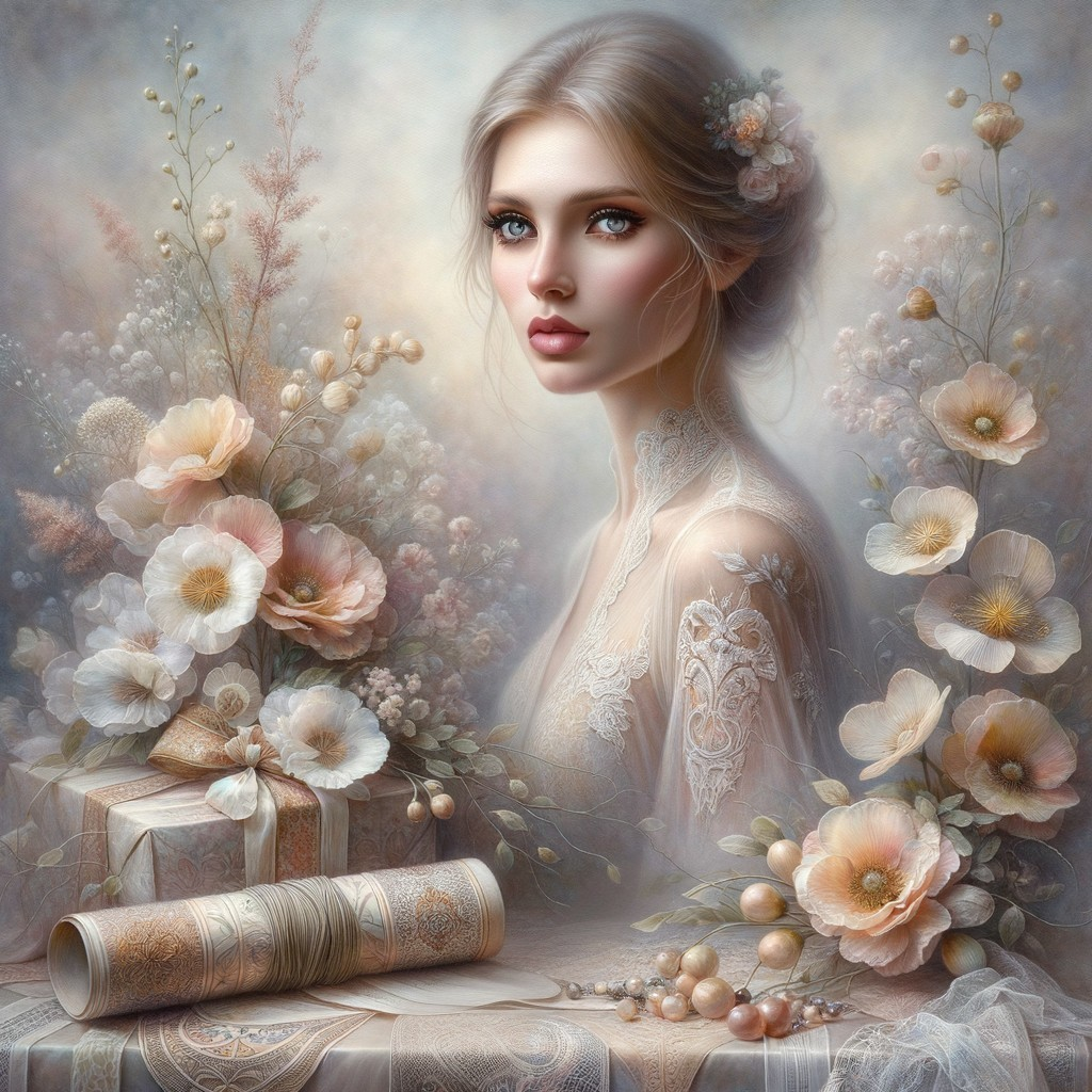 Portrait of a Young Woman Amid Pastel Flowers