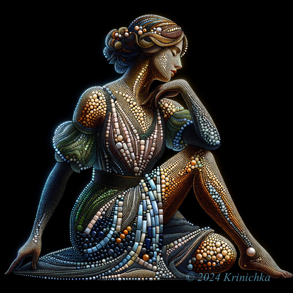Stylized Woman Figure in Colorful Beads and Dots