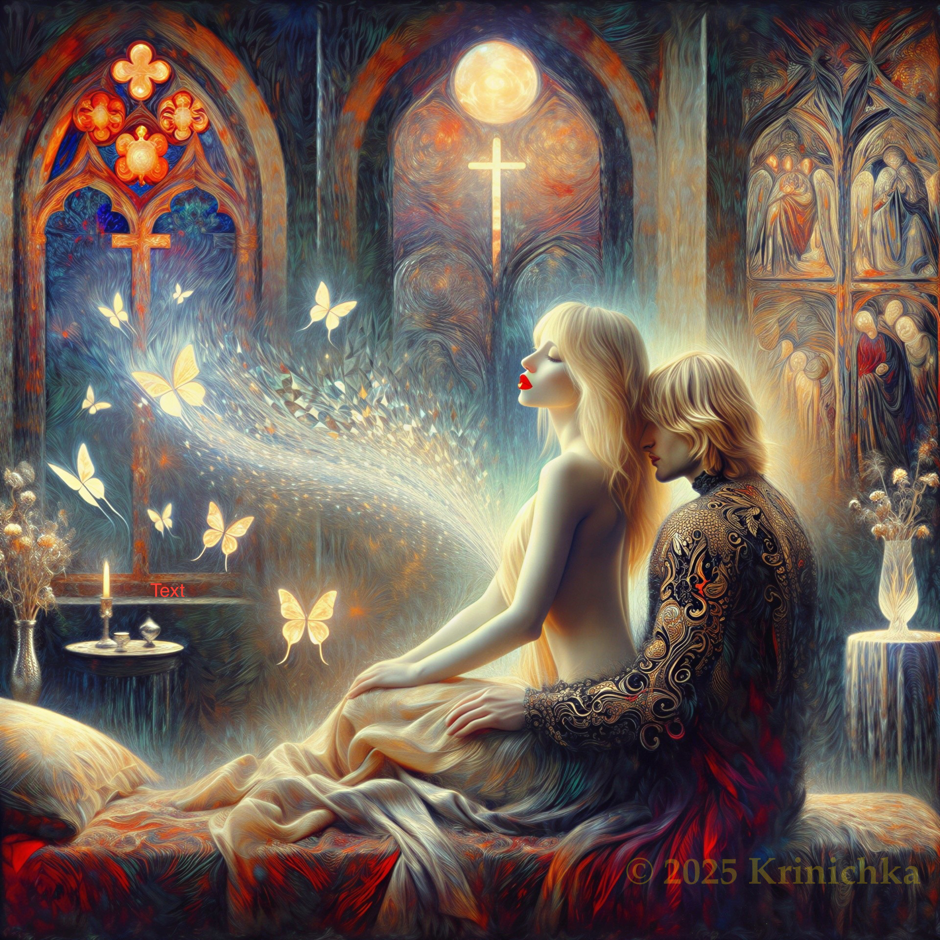 Mystical Scene with Flowing Hair and Ornate Clothing