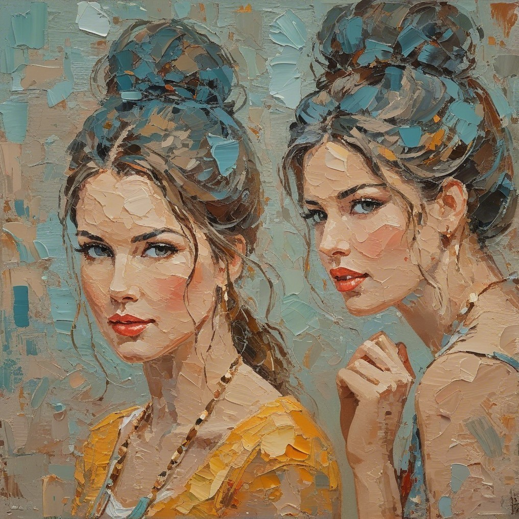 Colorful Textured Portrait of Two Young Women