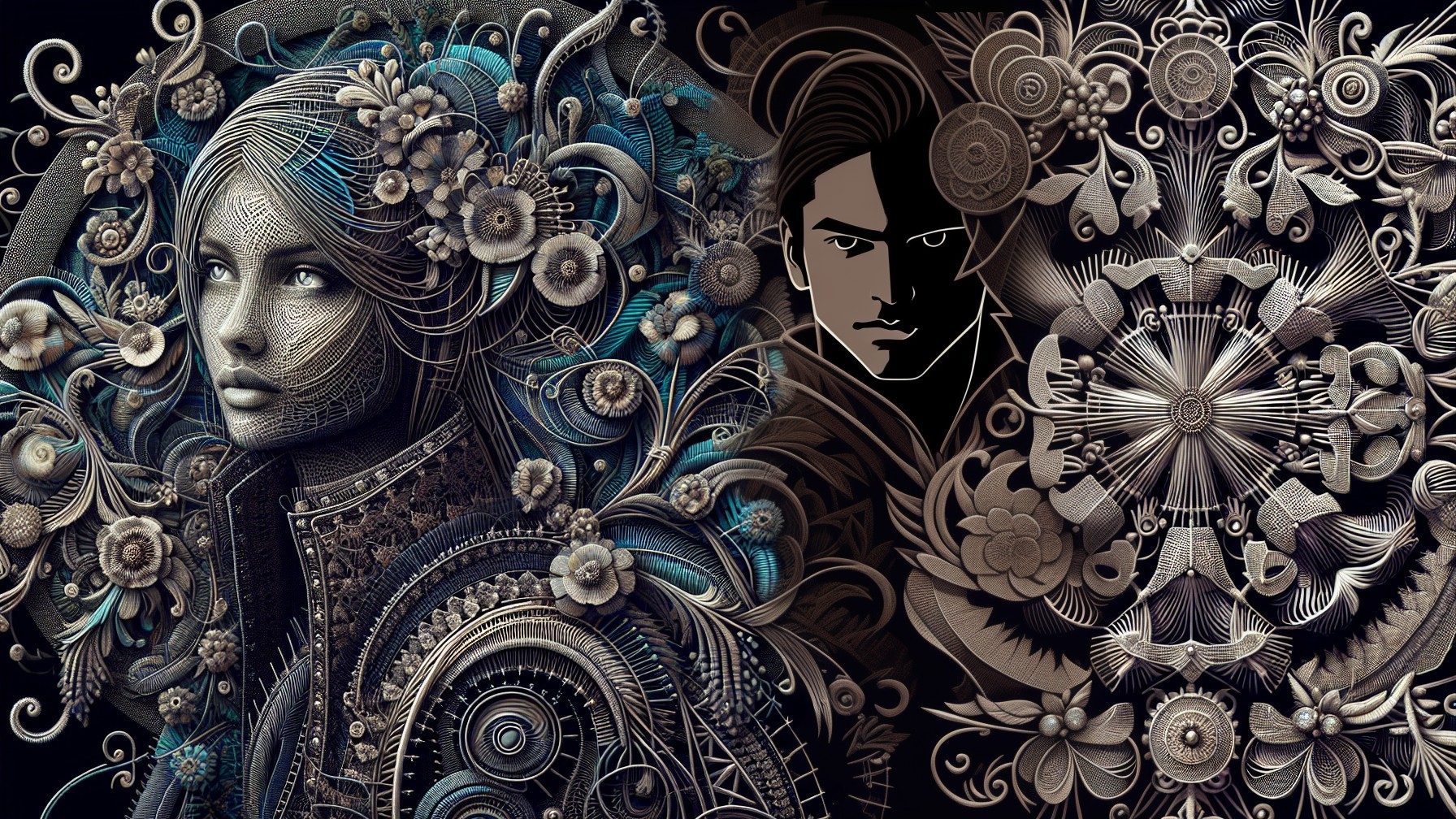 Futuristic Floral and Geometric Design Illustration