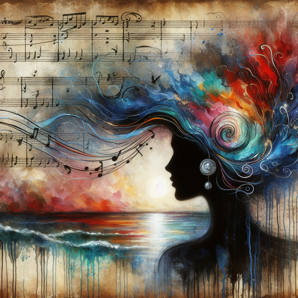 Silhouette of a Woman with Colorful Musical Elements