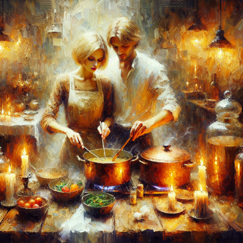 Couple Cooking Together in Cozy Rustic Kitchen