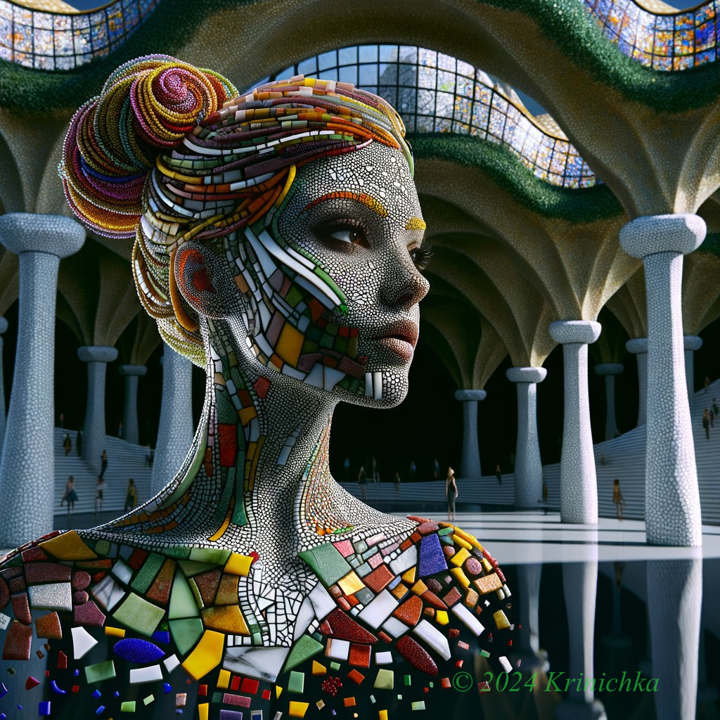 Mosaic Woman in an Intricate Architectural Space