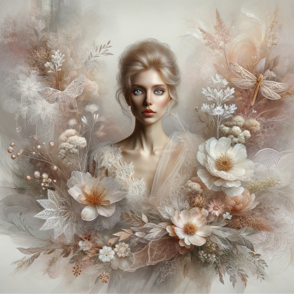 Ethereal Portrait of Woman with Floral Arrangements