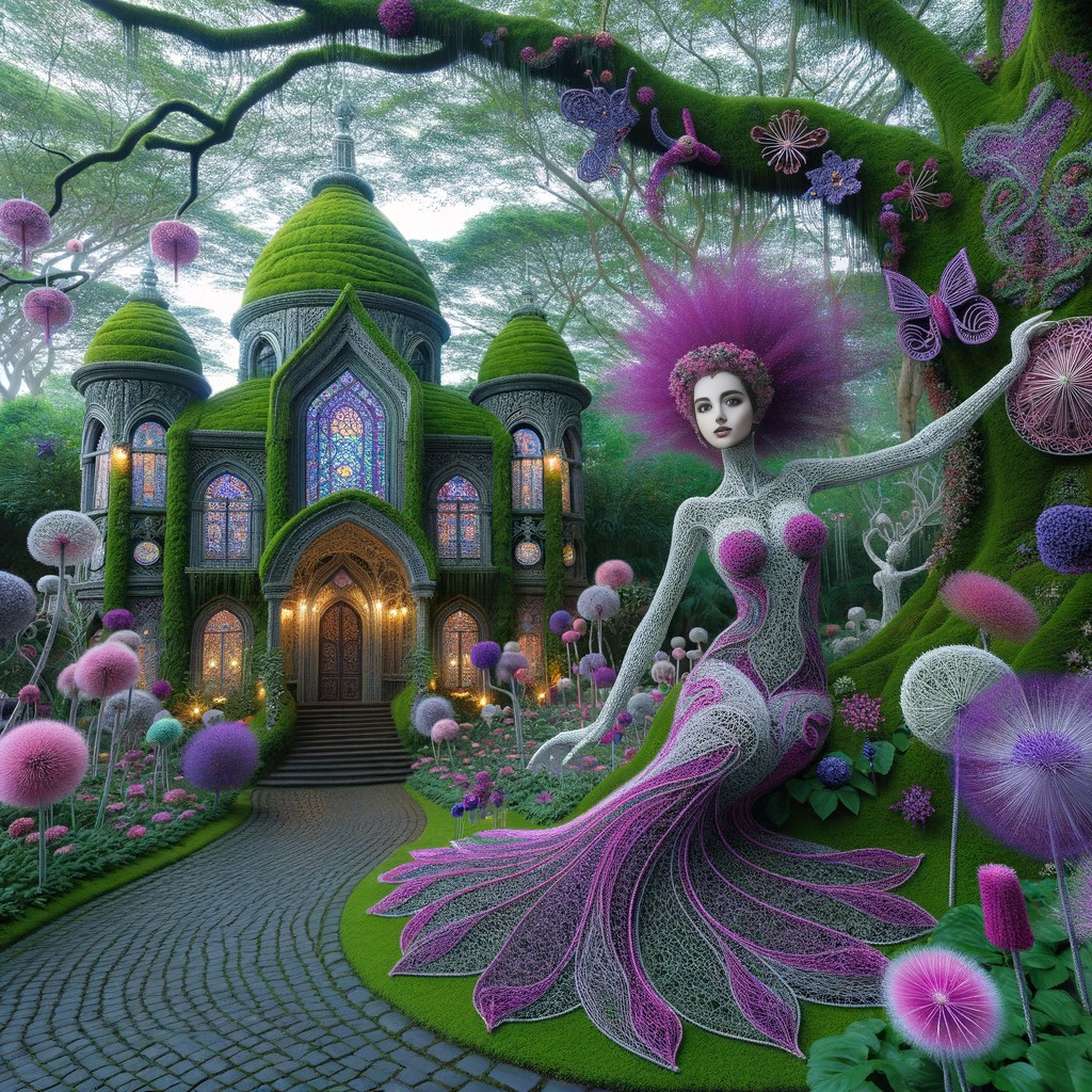Woman in a Vibrant Garden with Luminescent Flowers