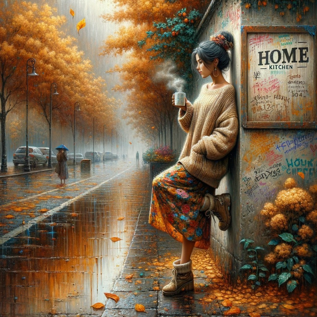 Cozy Autumn Scene with Woman and Vibrant Foliage
