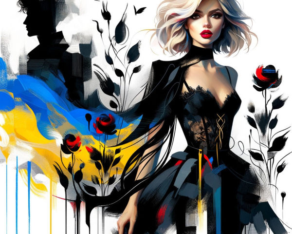 Confident Woman in Black Dress with Colorful Backdrop