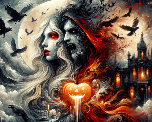 Ghostly Couple in a Dark, Gothic Landscape