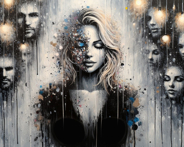 Ethereal Artwork with Contemplative Central Figure