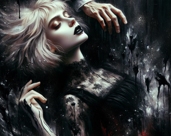 Ethereal Figure Against Dark Textured Background