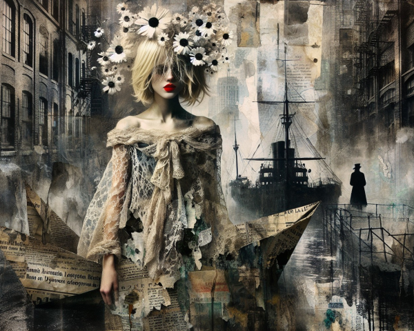 Surreal Mixed-Media Art with Urban Landscape Elements