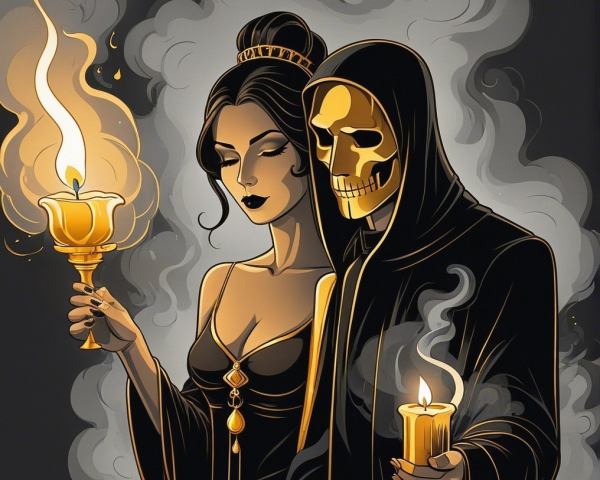 Mysterious Scene of Death and Elegance in Darkness