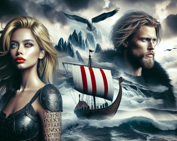Digital Artwork of Warrior Woman and Viking Man