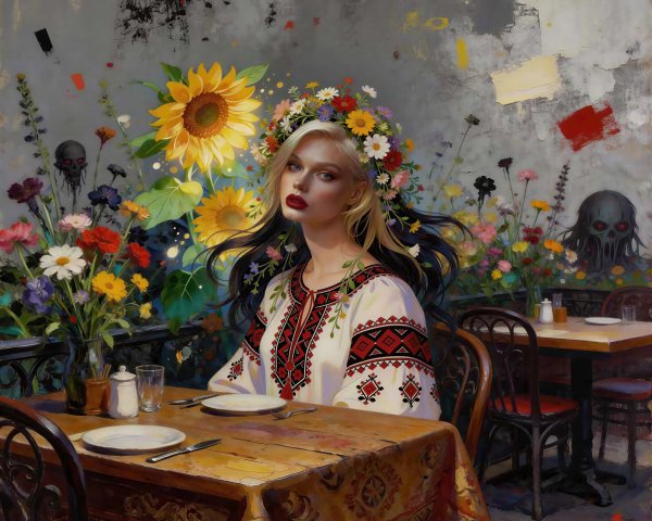 Realistic Oil Painting of Woman in Traditional Attire