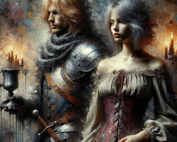 Knight and Woman in Mystical Painterly Setting