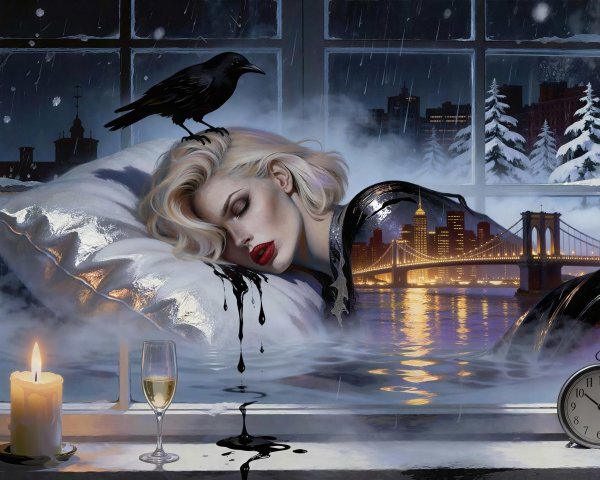Fantasy Portrait of a Woman in a Cityscape at Night