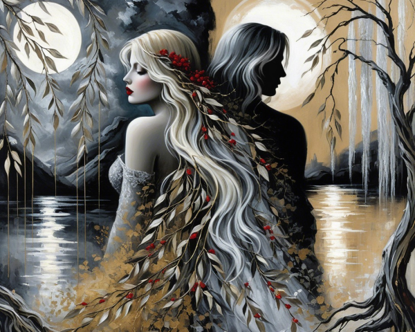 Mystical Silhouette Scene with Ethereal Elements