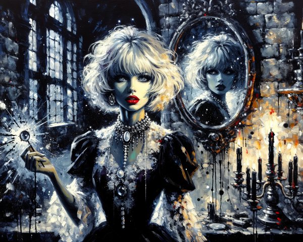 Gothic Scene with Figure and Sparkling Orb