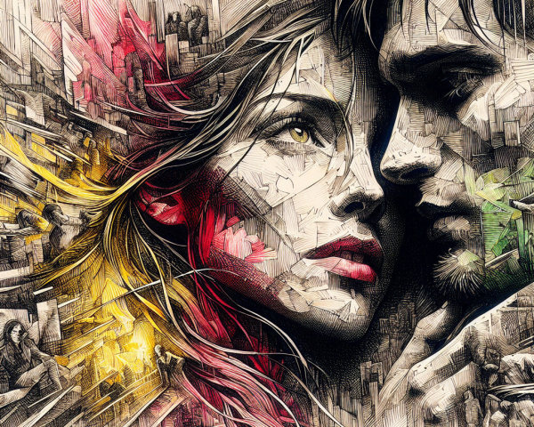 Illustration of Merging Faces with Vibrant Colors