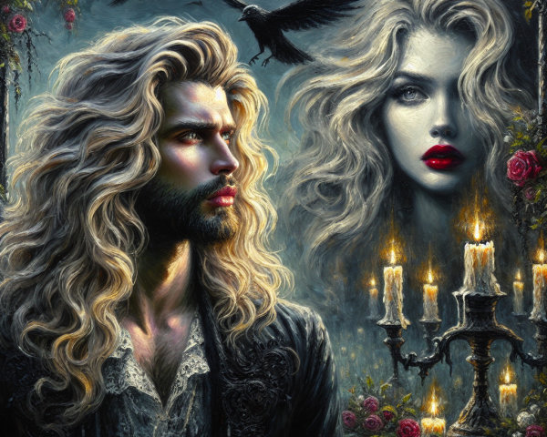 Surreal Scene of a Man and Ghostly Female Figure