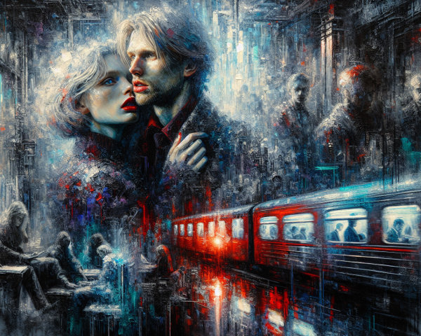 Abstract Urban Scene with Emotional Couple and Shadows