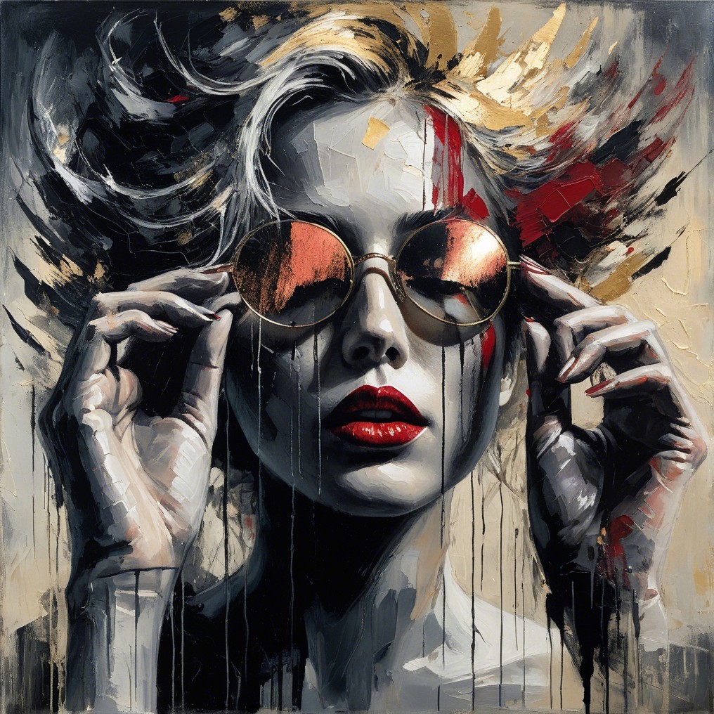 Portrait of a Woman with Bold Red Lips and Sunglasses