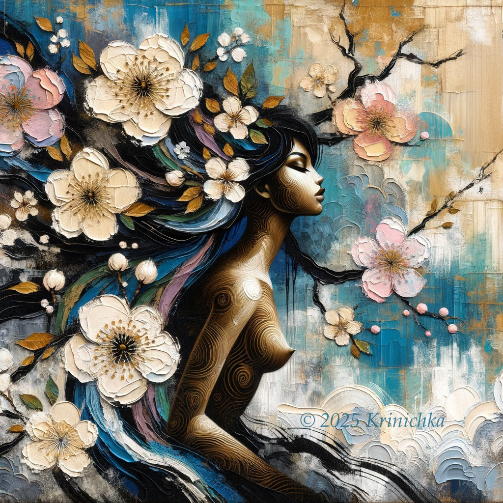 Stylized Woman with Flowers and Vibrant Background
