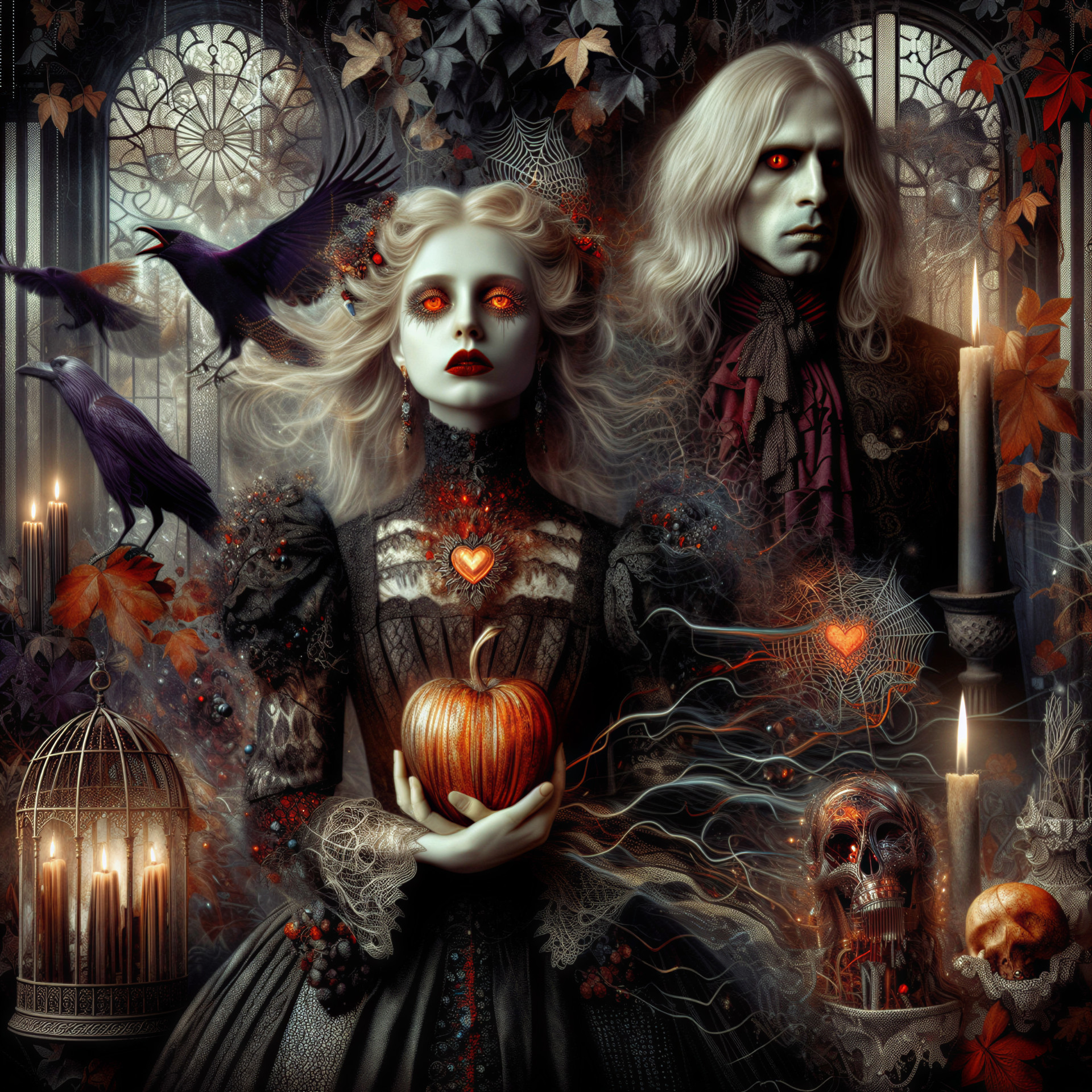 Victorian Ghostly Couple in Eerie Gothic Setting