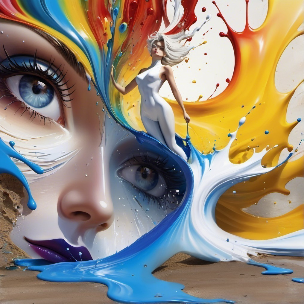 Surreal Artwork of Woman in Vibrant Color Splash