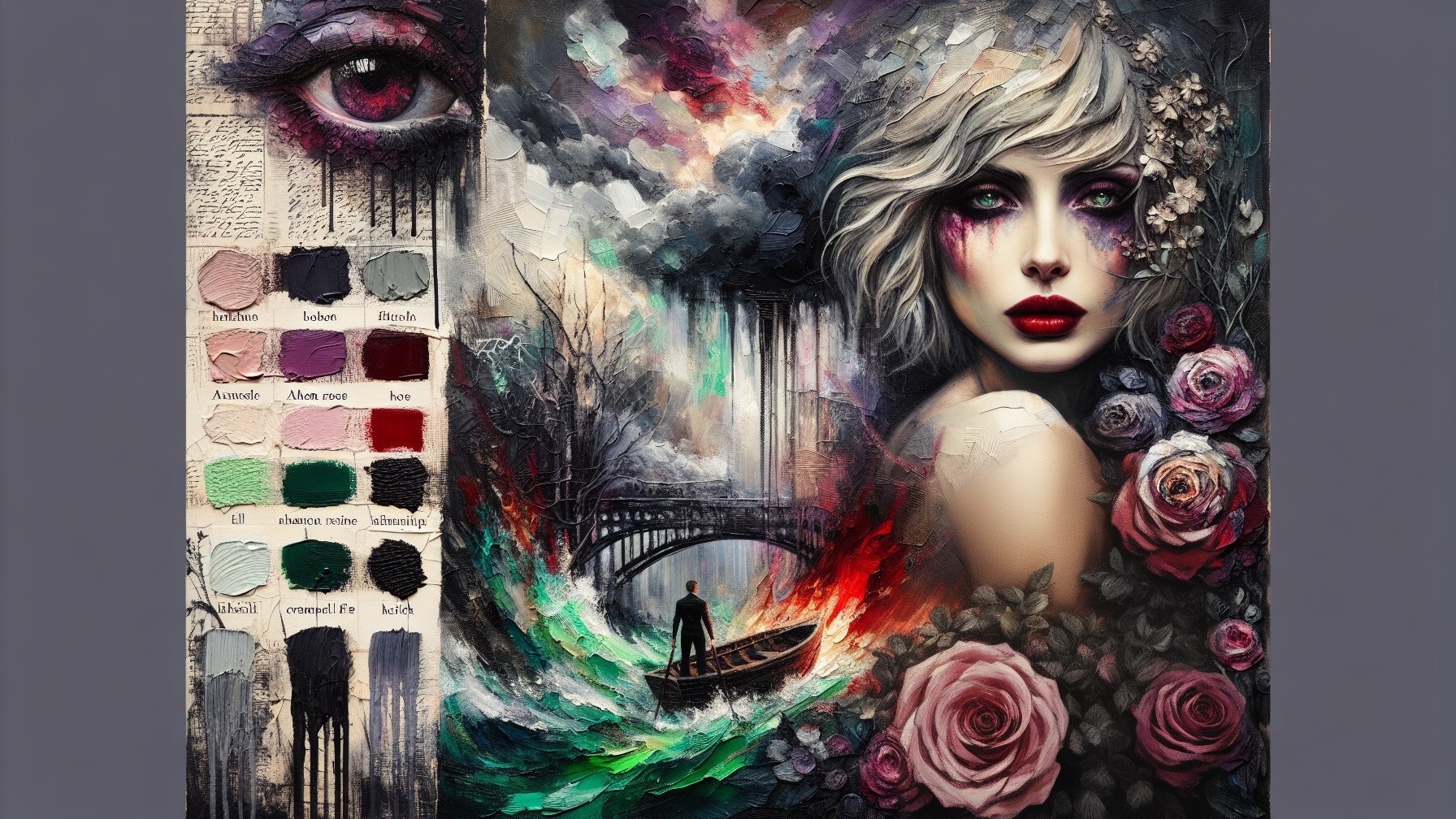 Portrait of a Woman with Flowers and Swirling Colors