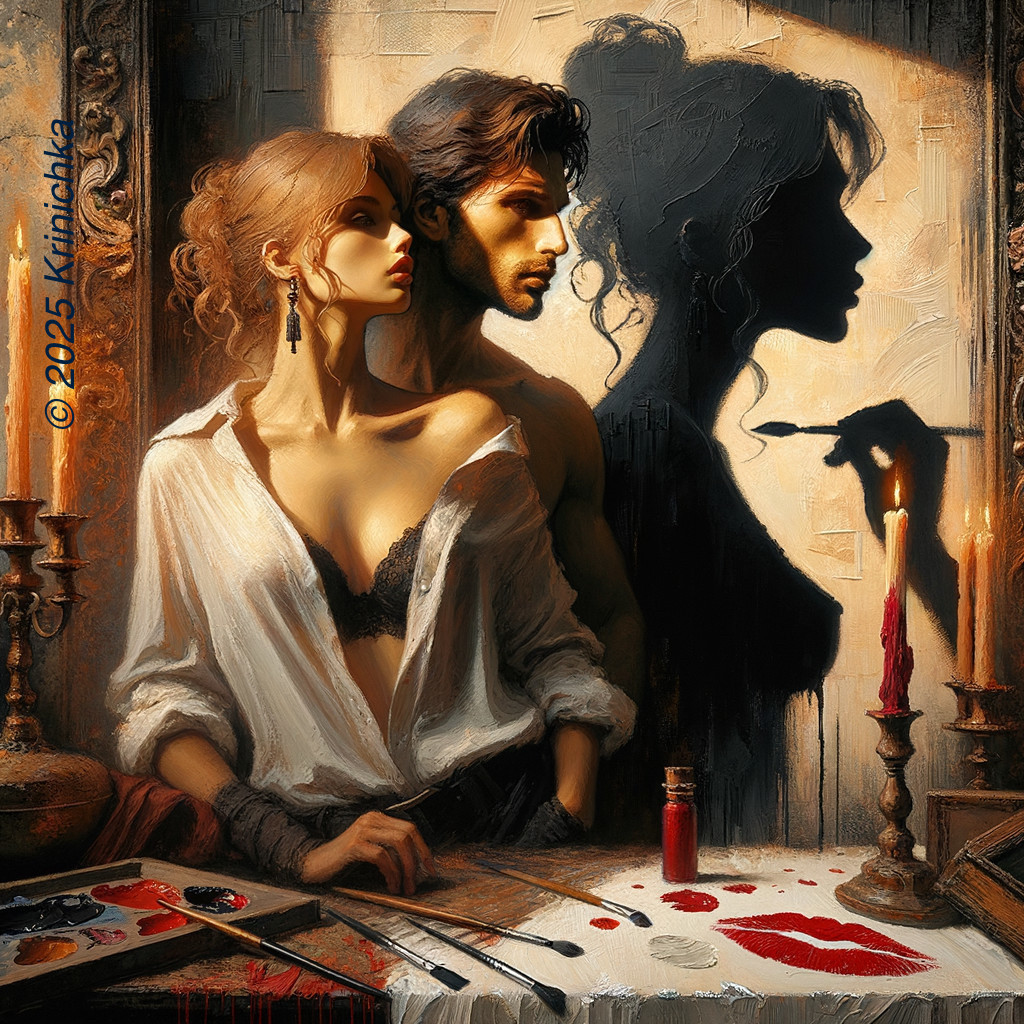 Couple in Intimate Pose with Artistic Shadows and Candles