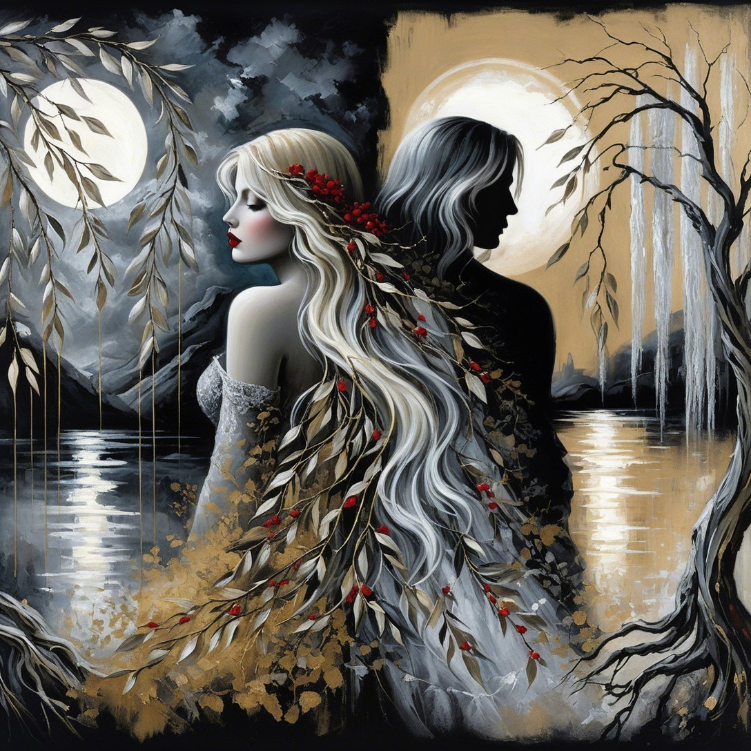 Mystical Silhouette Scene with Ethereal Elements