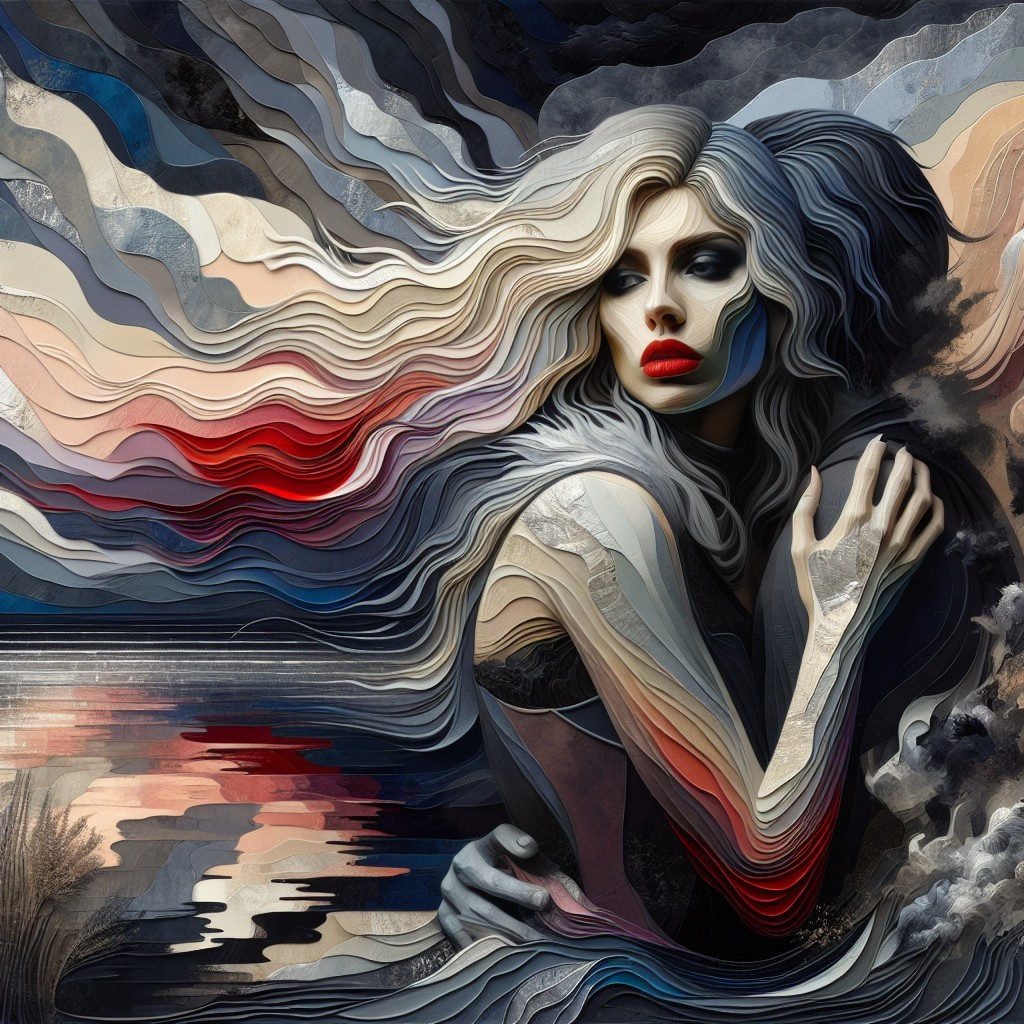 Abstract Artwork of Woman with Flowing Hair and Colors