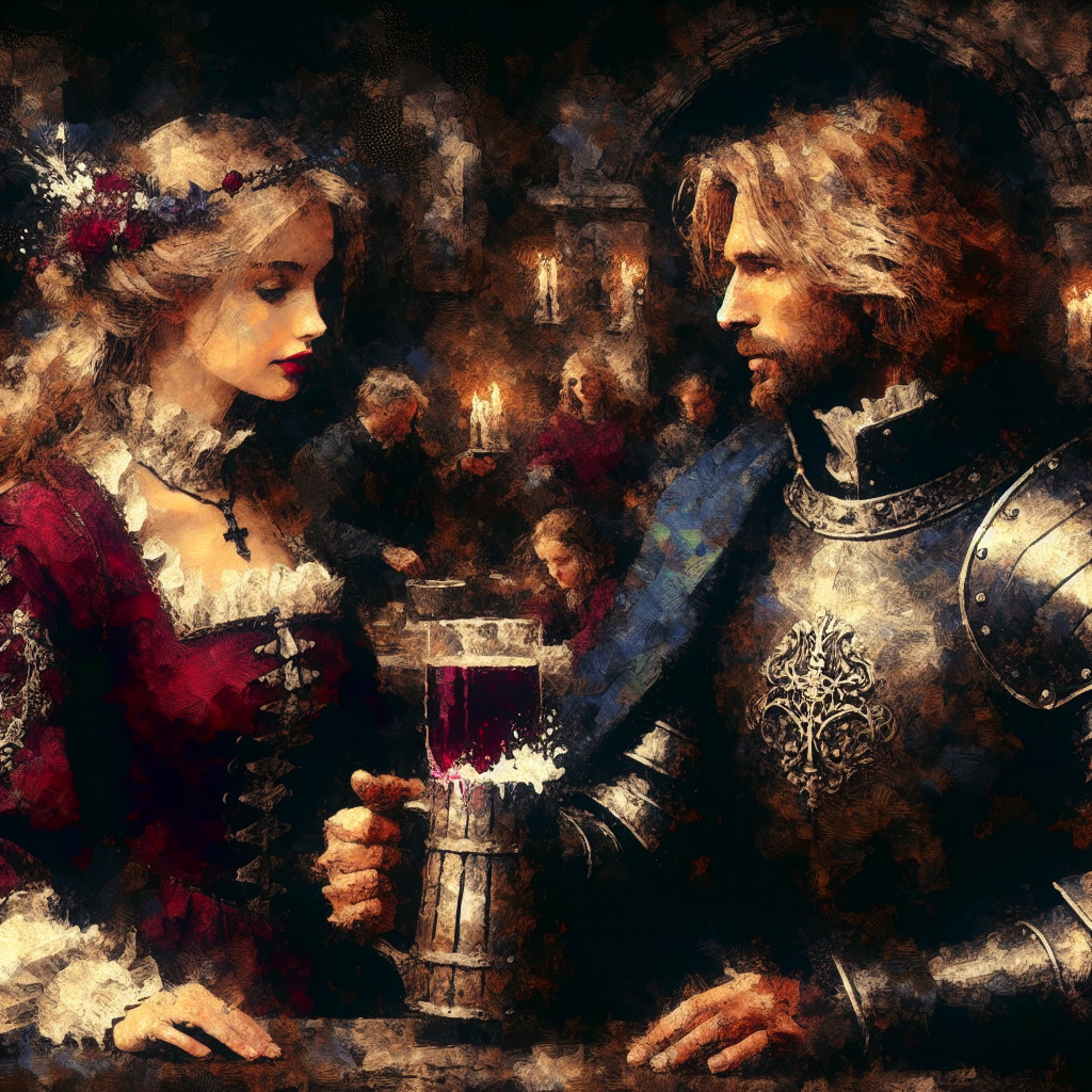 Digital Painting of Medieval Romance in a Tavern
