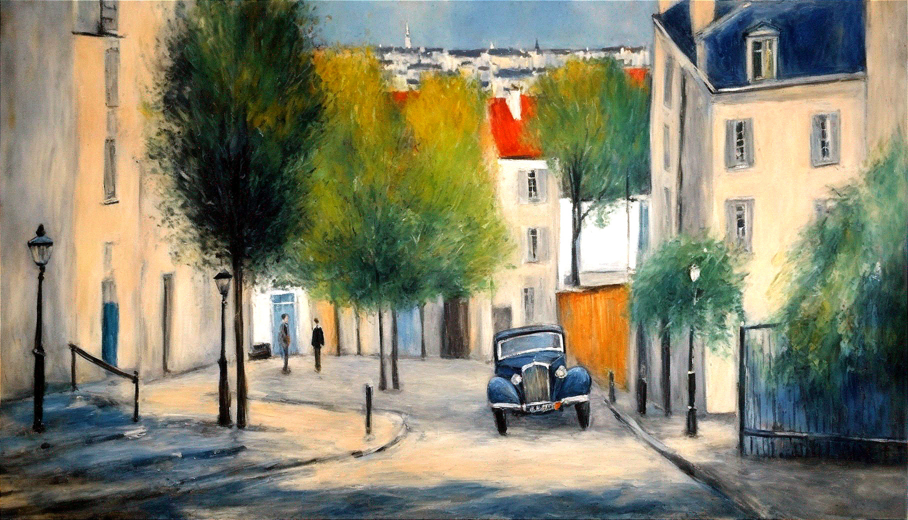 Charming Painted Street Scene in a Quiet Neighborhood