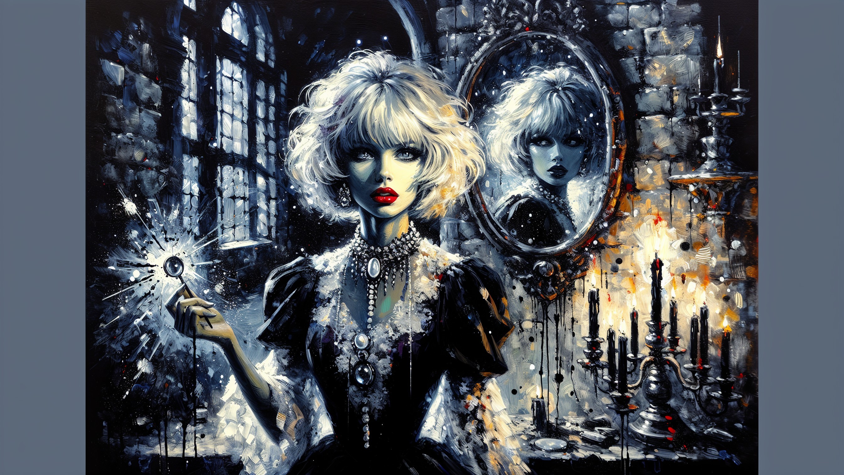 Gothic Scene with Figure and Sparkling Orb