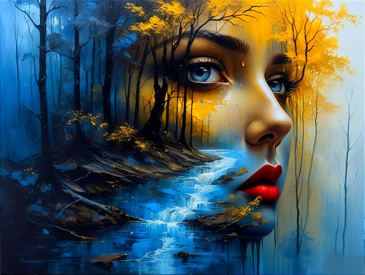 Portrait of a Woman Blending with Serene Landscape