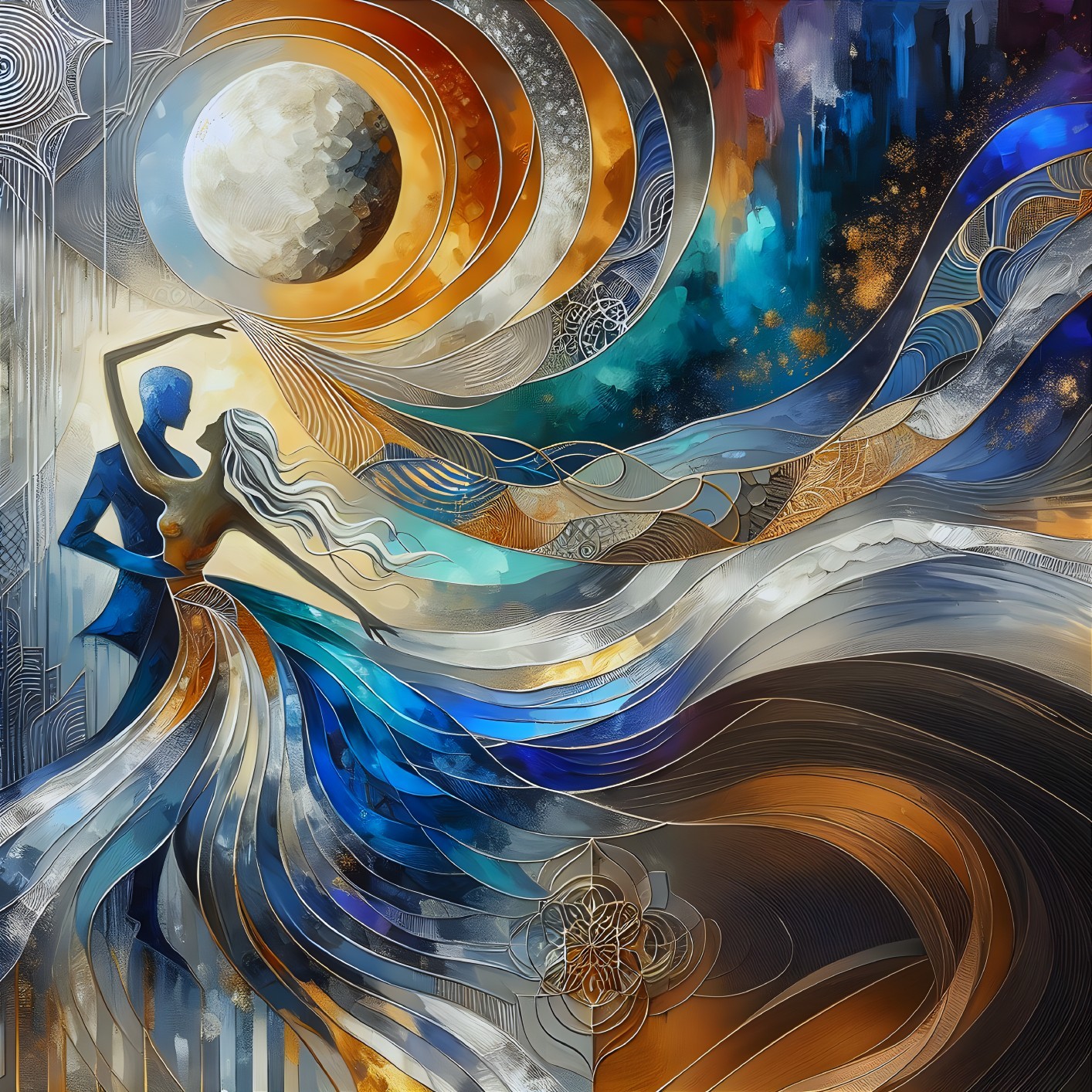 Abstract Dance Scene Under a Luminous Moon