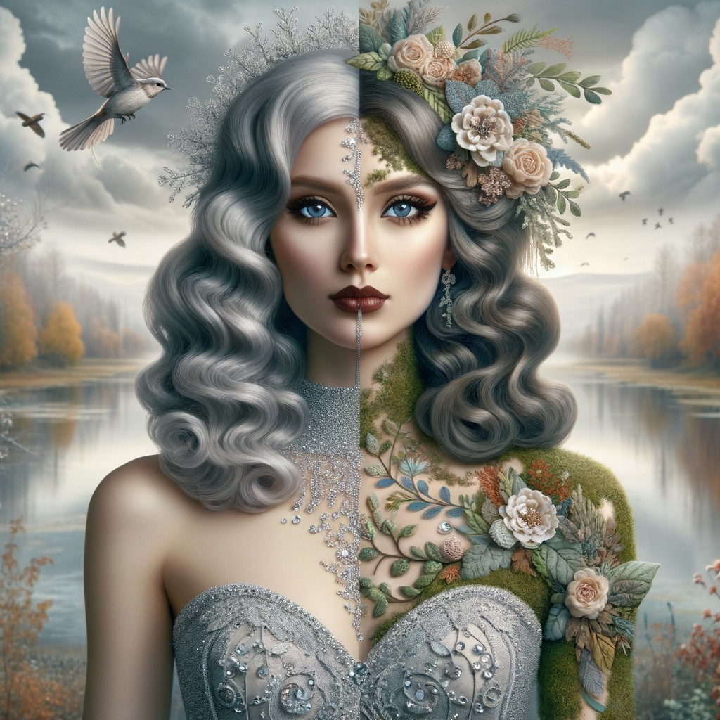 Split-Faced Woman with Human and Robotic Features