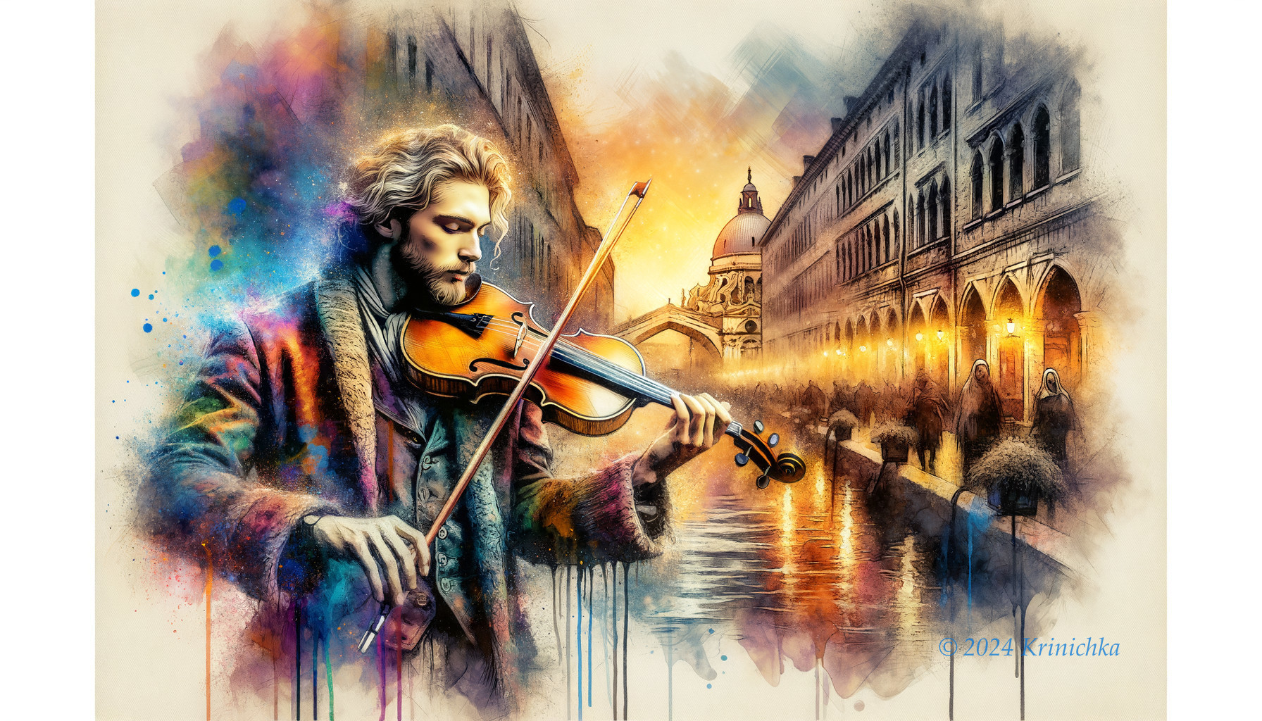 Violinist Performing in Vibrant Urban Setting