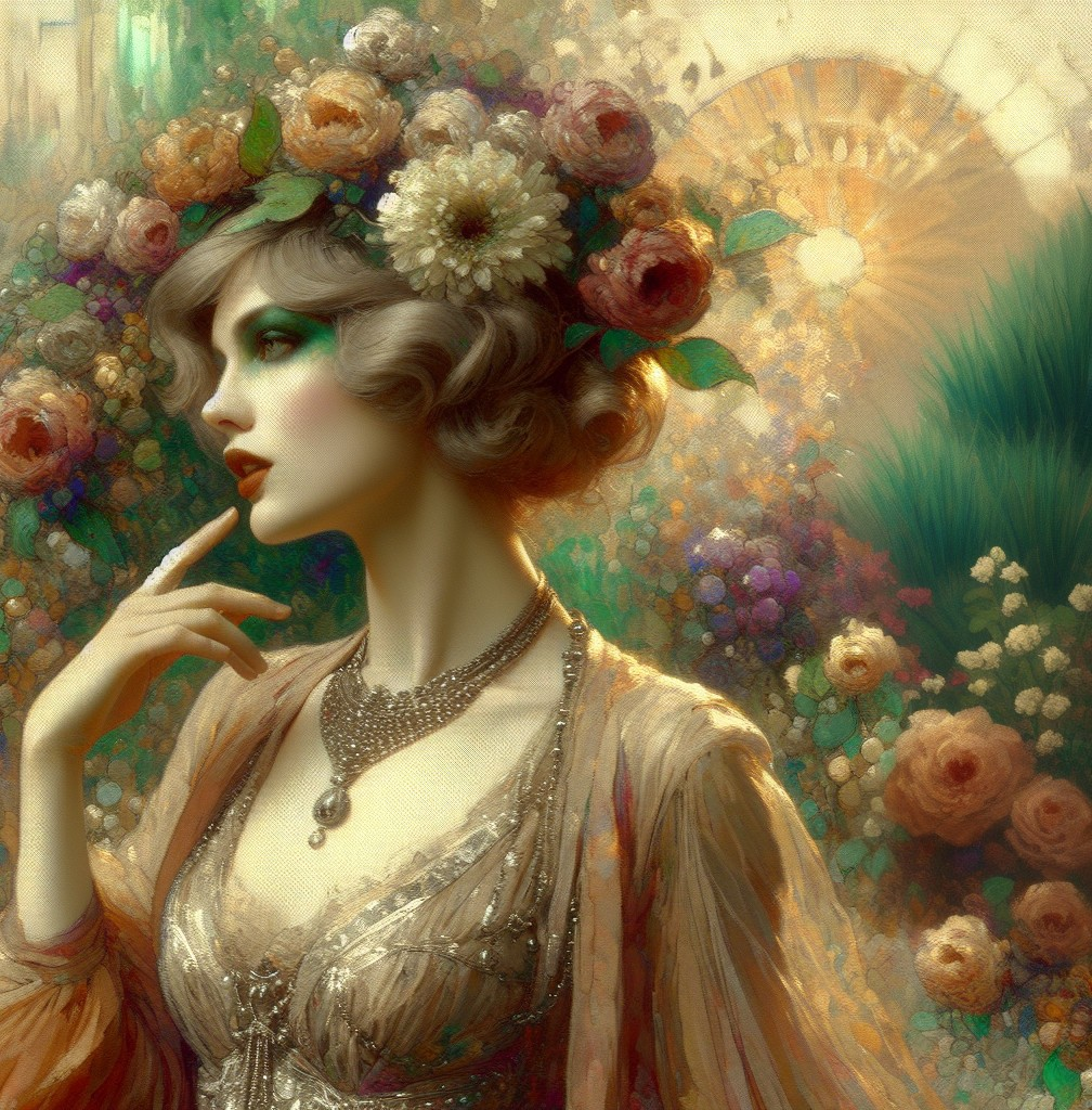 Enchanting Woman with Floral Crown and Jewelry