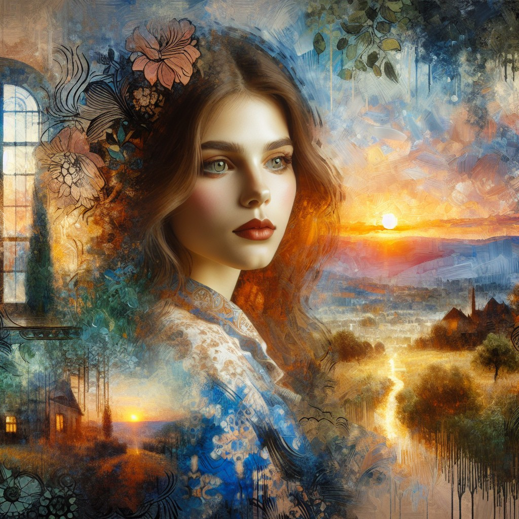 Dreamy Portrait of a Woman with Vibrant Sunset Colors