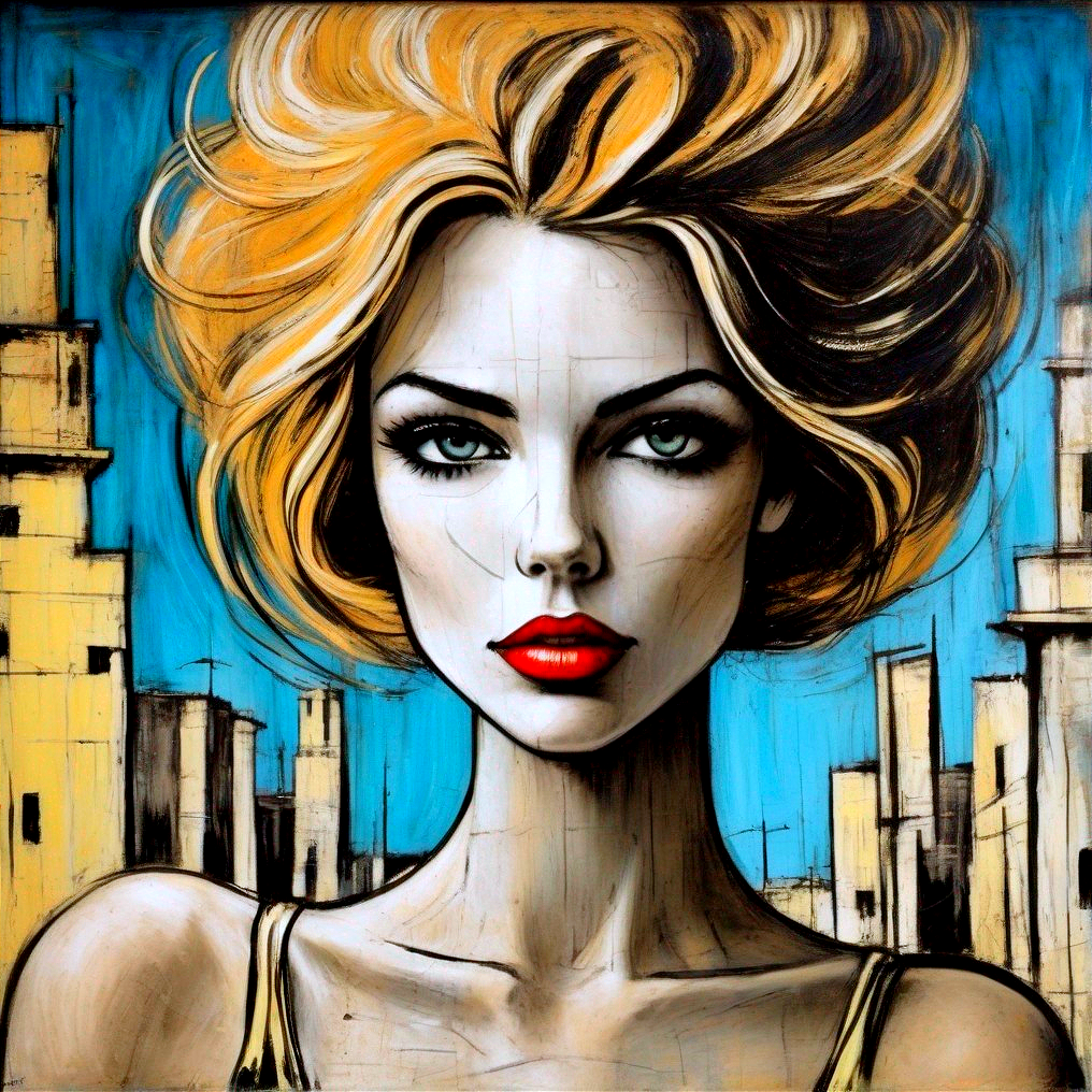 Portrait of a woman with blonde hair and green eyes