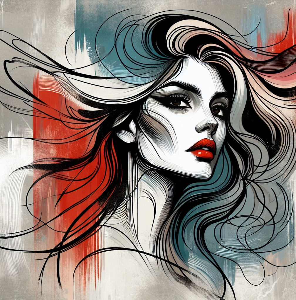 Artistic Illustration of a Woman with Flowing Hair