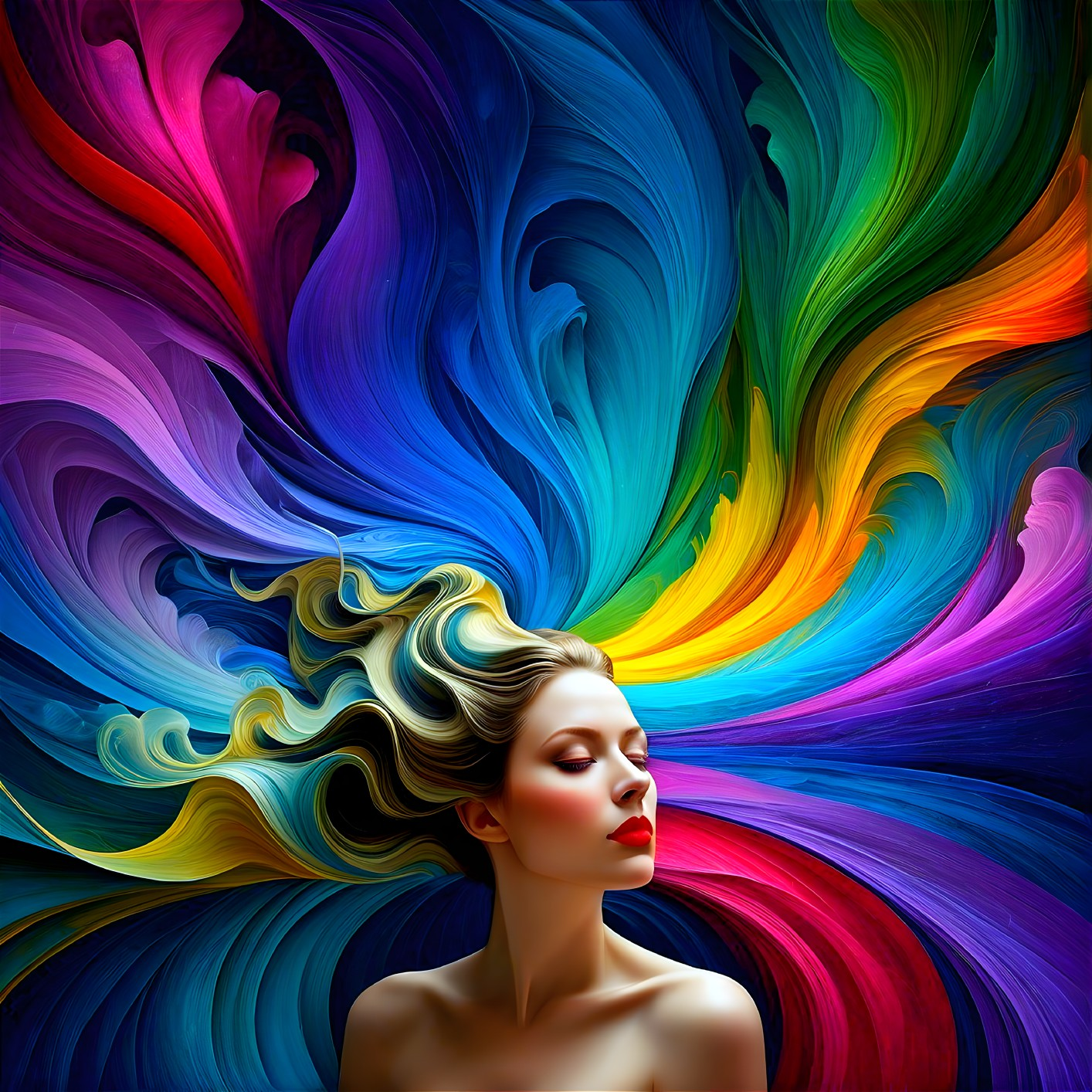 Woman with Blonde Hair Against Abstract Color Background