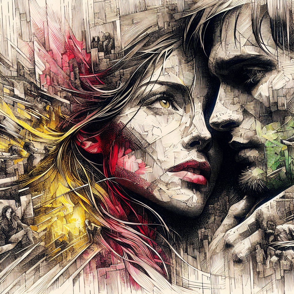 Illustration of Merging Faces with Vibrant Colors