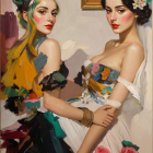 Elegant Women in Colorful Ensembles Against Soft Background