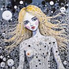 Mosaic Portrait of a Woman with Sunset Background